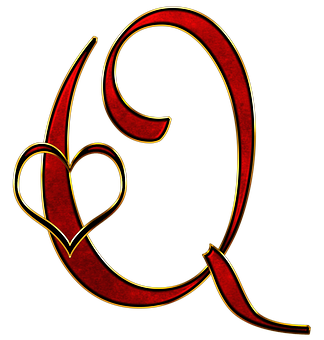 Artistic Redand Gold Letter Qwith Heart PNG with transparent background