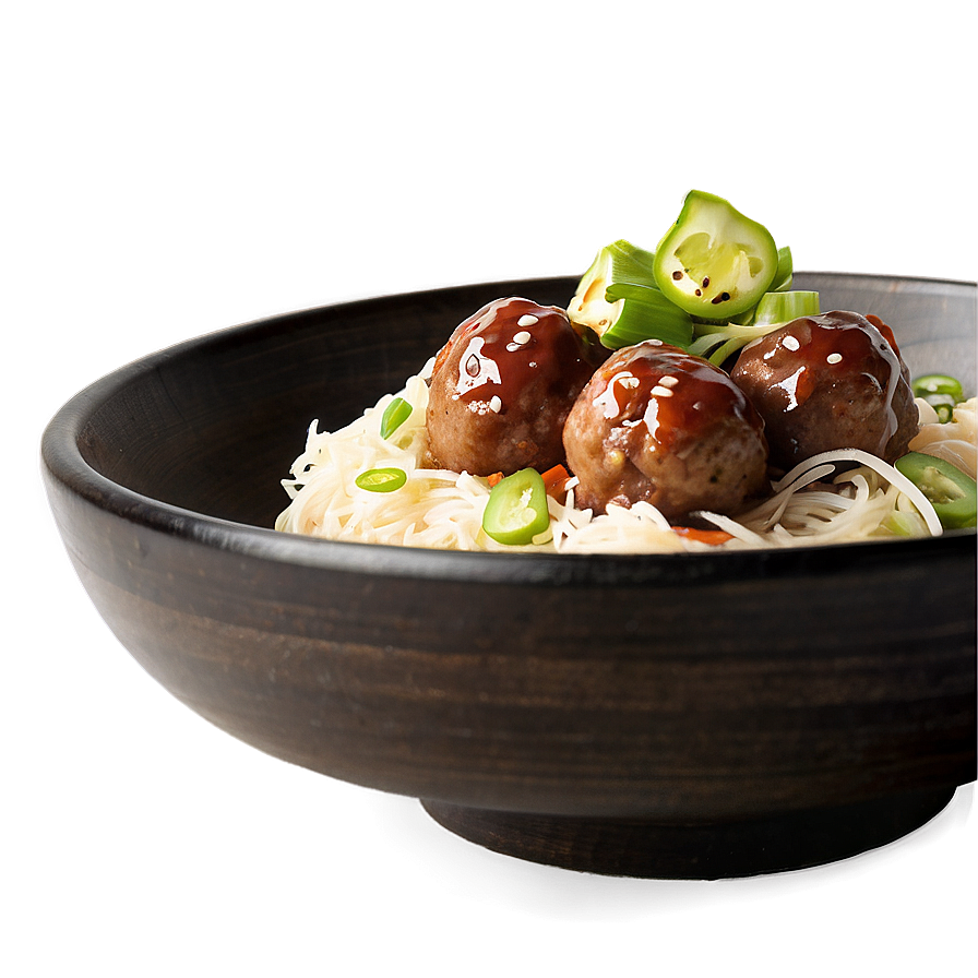 Asian Style Meatballs Noodles Bowl