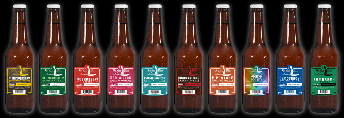Assorted Beer Bottles Collection PNG with transparent background