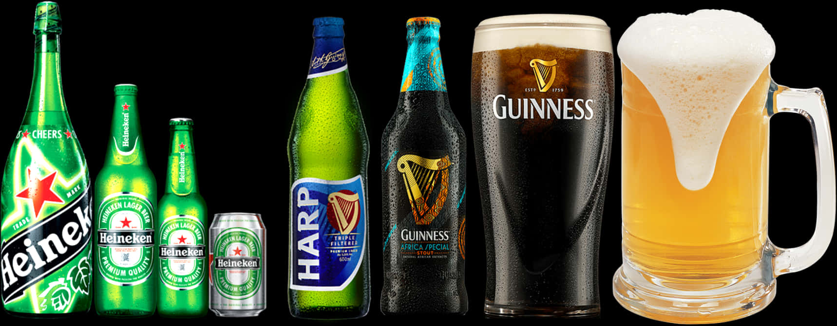Assorted Beer Brandsand Glasses PNG with transparent background
