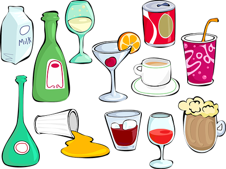 Assorted Beverages Vector Illustration PNG with transparent background