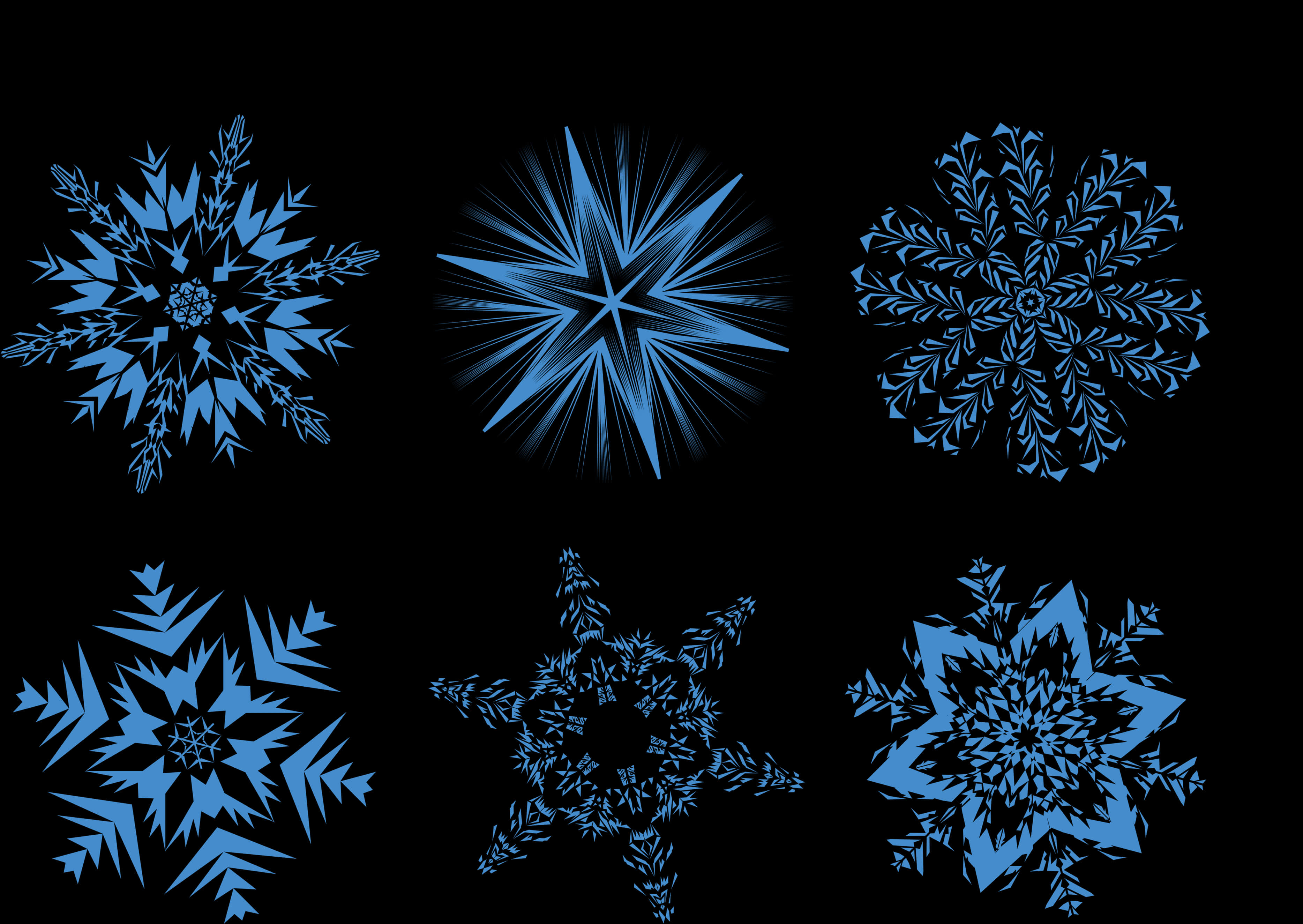 Assorted Blue Snowflakes Black Background