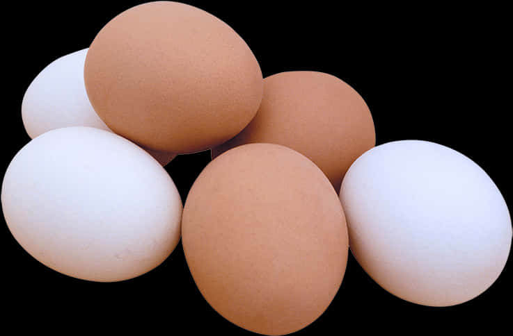 Assorted Chicken Eggson Black Background