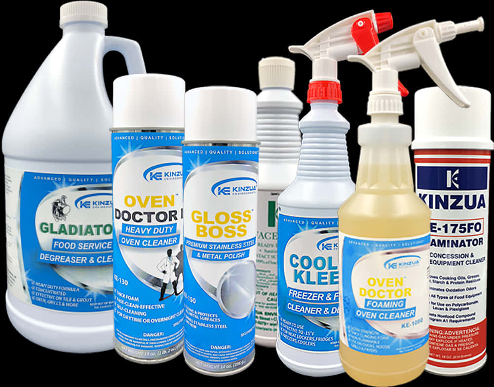 Assorted Cleaning Products Display PNG with transparent background