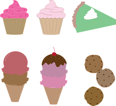 Assorted Desserts Vector Illustration PNG with transparent background