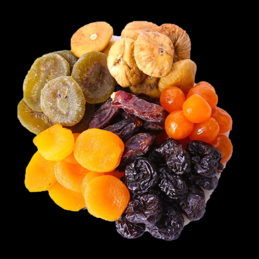 Assorted Dried Fruits Black Background PNG with transparent background