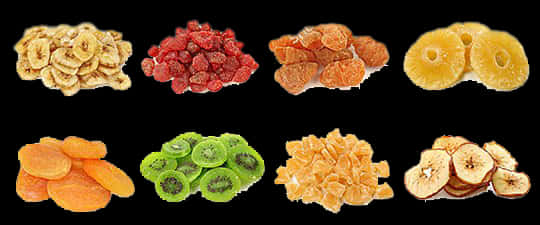 Assorted Dried Fruits Display PNG with transparent background