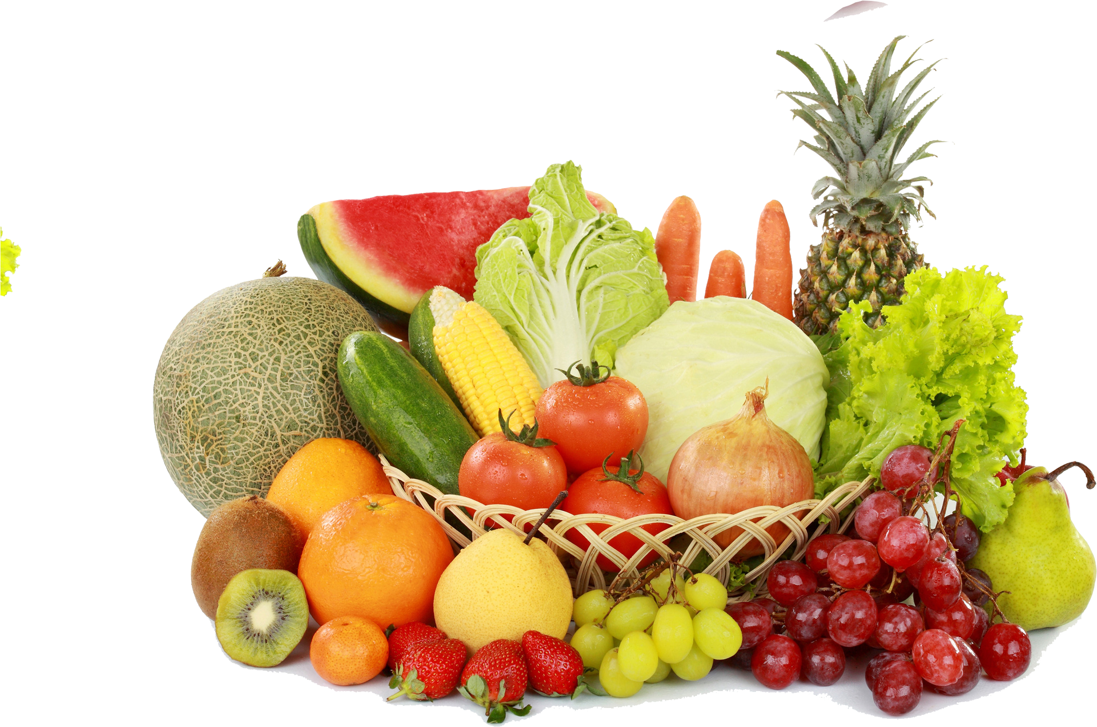 Assorted Fresh Fruitsand Vegetables Basket PNG with transparent background