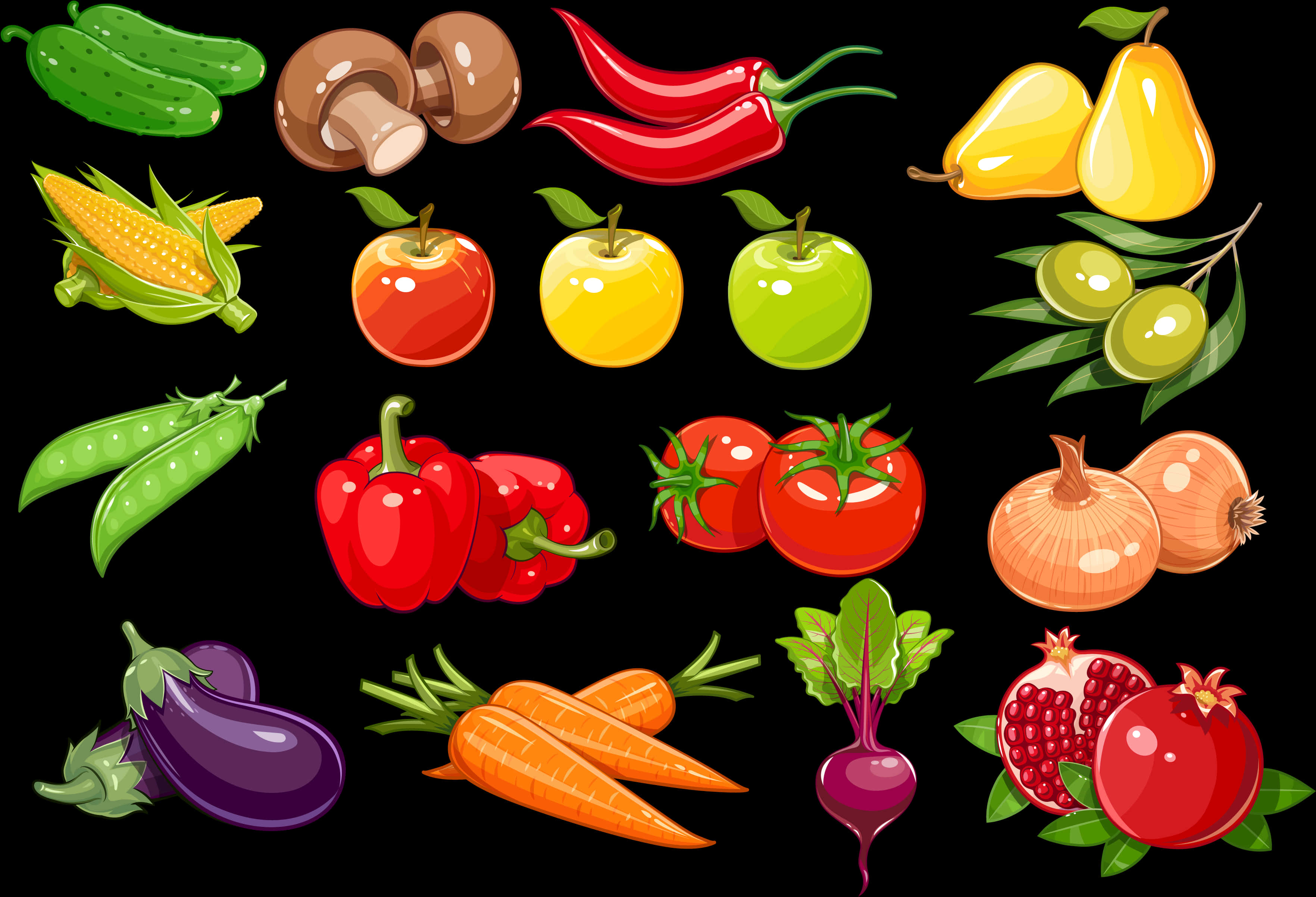 Assorted Fruitsand Vegetables Illustration