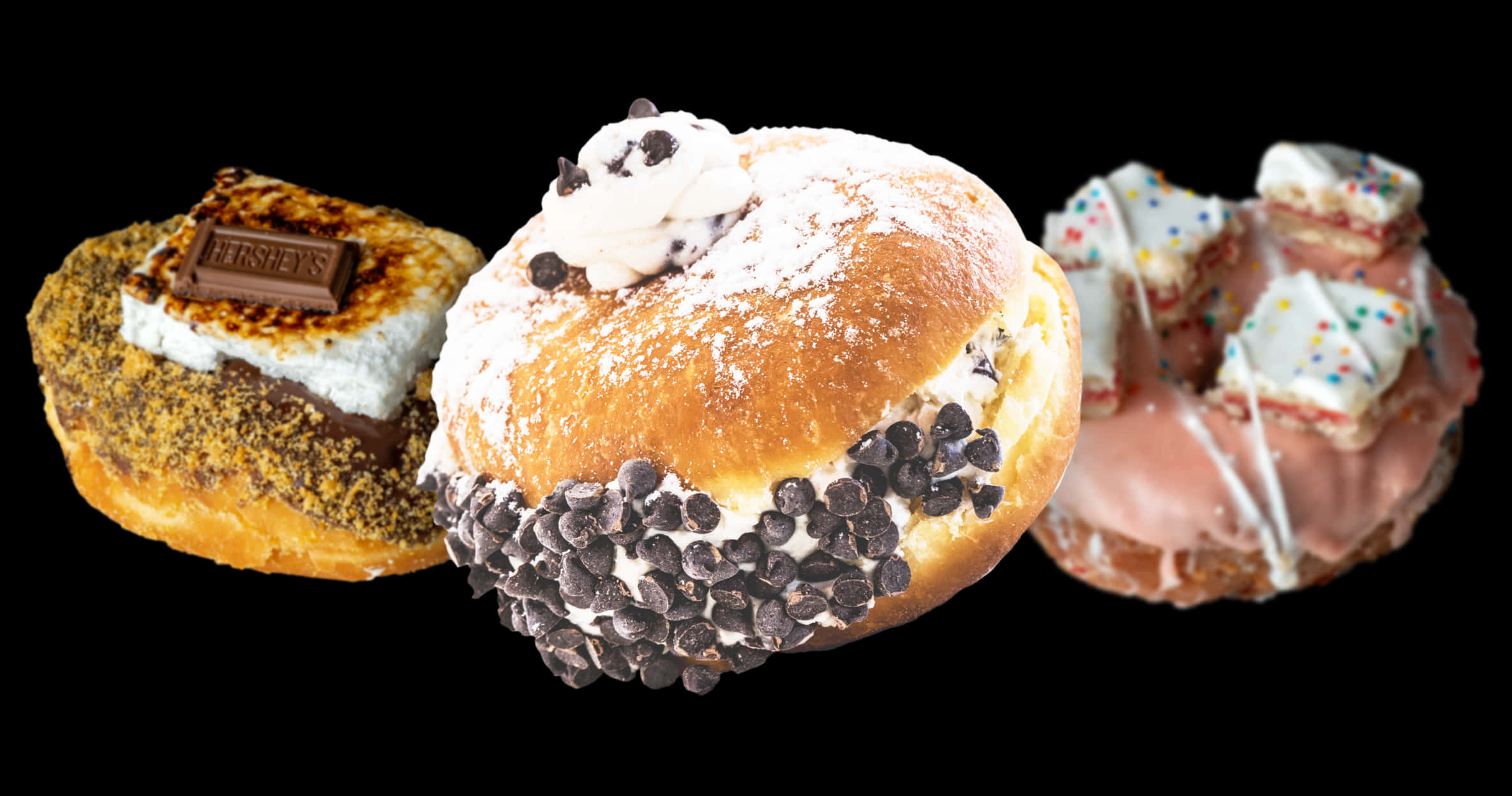 Assorted Gourmet Donuts Display PNG with transparent background