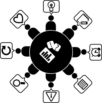 Assorted Icons Black Background PNG with transparent background