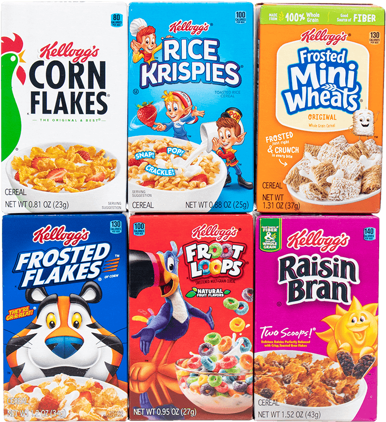 Assorted Kelloggs Cereal Boxes