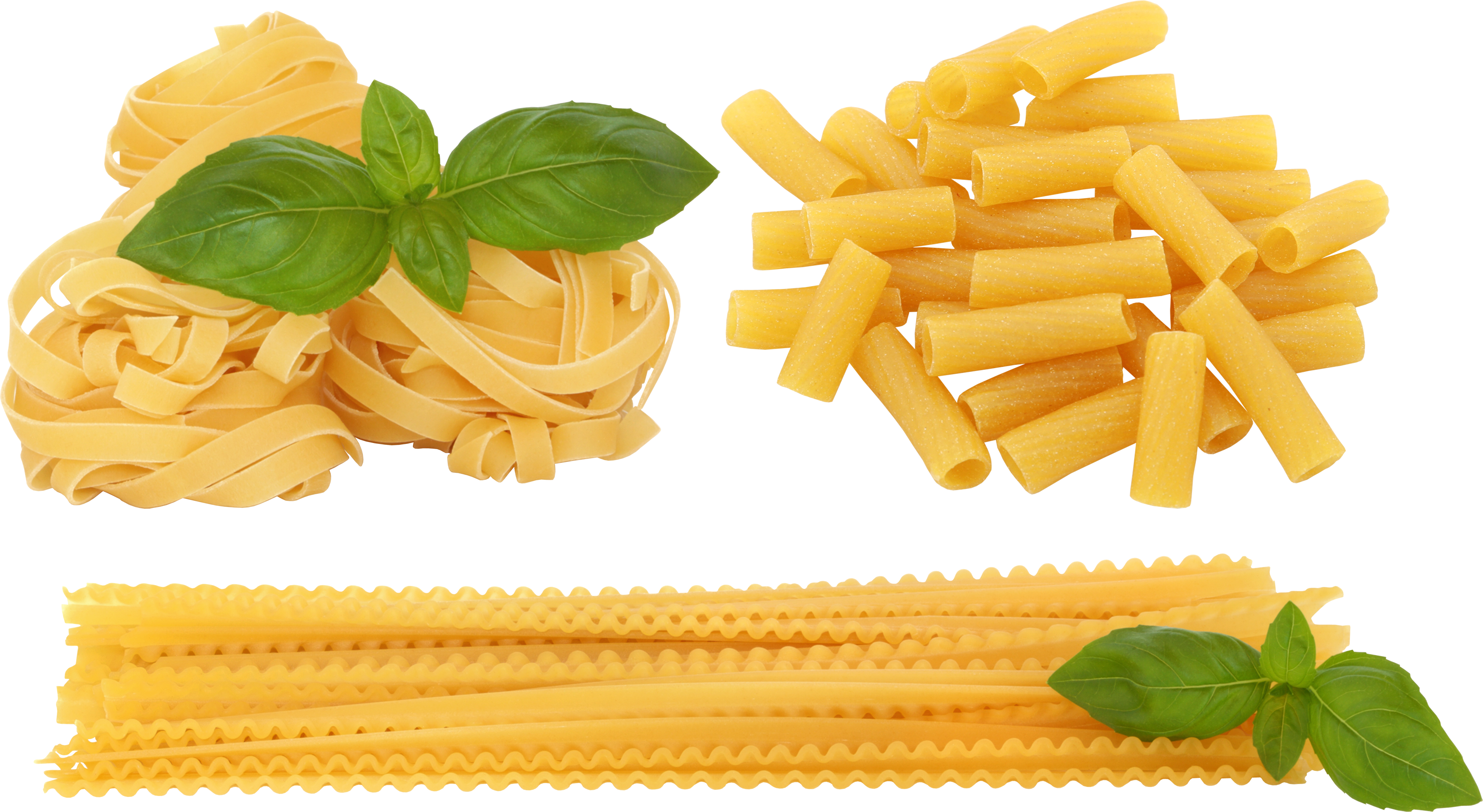 Assorted Pasta Types With Basil Leaves