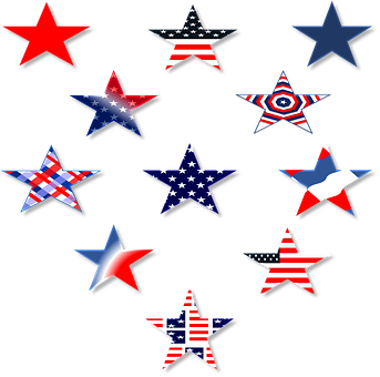 Assorted Patriotic Stars Collection PNG with transparent background
