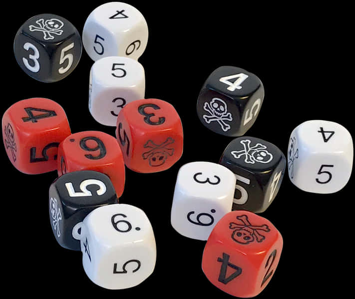 Assorted Pirate Themed Dice PNG with transparent background