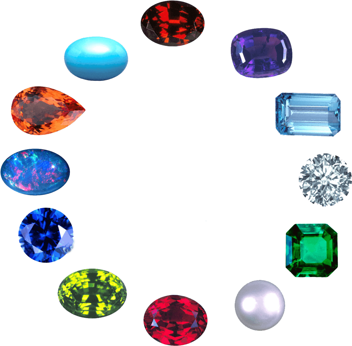 Assorted Precious Gemstones PNG image with a transparent background, free high-resolution download