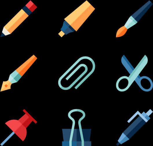Assorted Stationery Icons Set PNG with transparent background