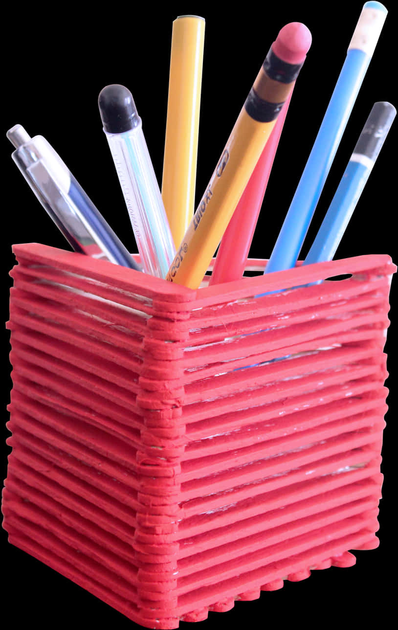 Assorted Stationeryin Pink Holder PNG with transparent background