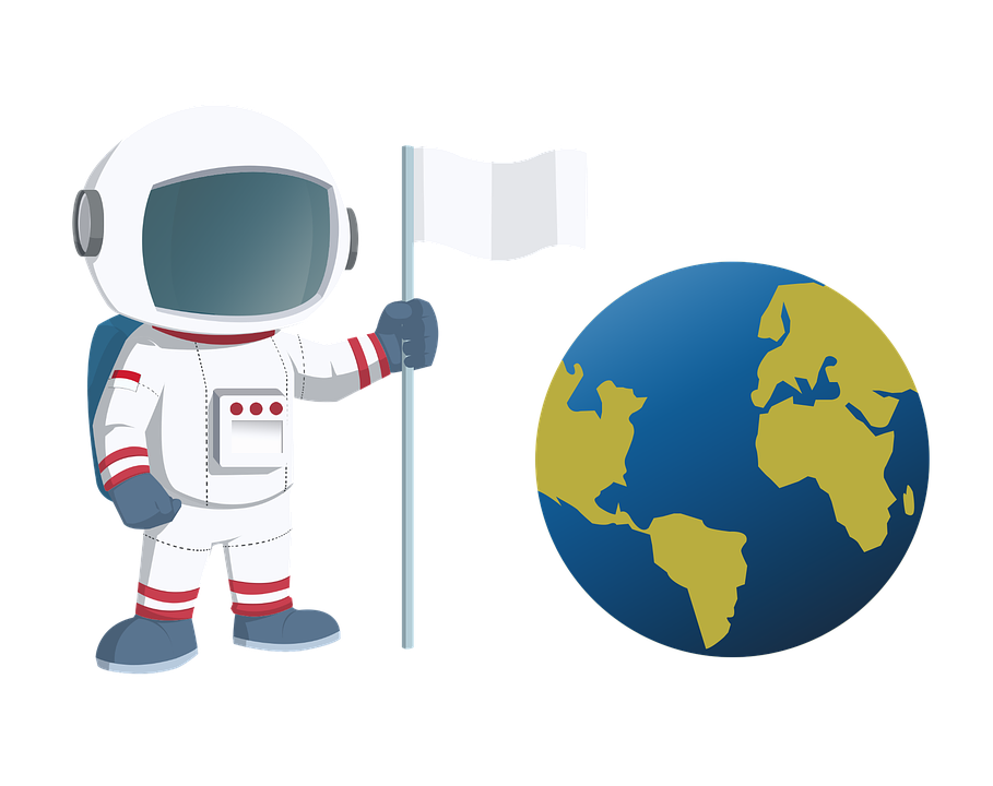 Astronaut Holding Flag Beside Earth PNG with transparent background