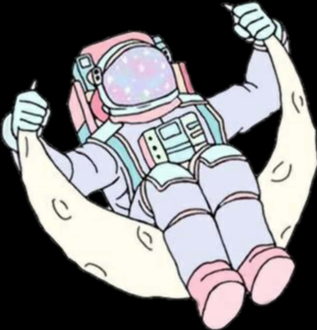 Astronaut_ Riding_ Moon_ Cartoon