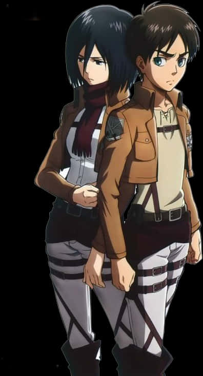 Attackon Titan Erenand Mikasa Standing PNG with transparent background
