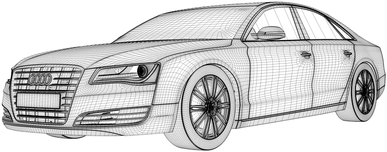 Audi Sedan3 D Wireframe Model PNG with transparent background