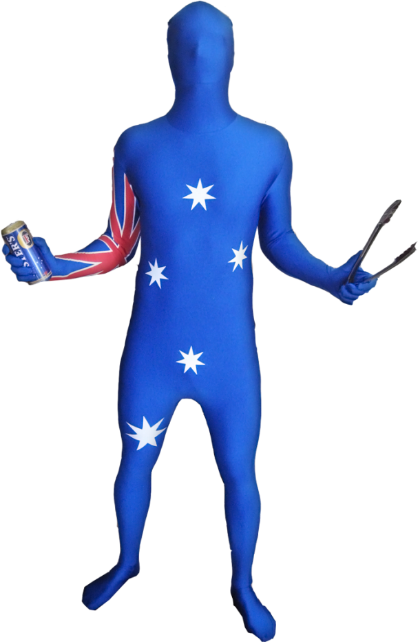 Australia Themed Morphsuit Holding Flagand Snag