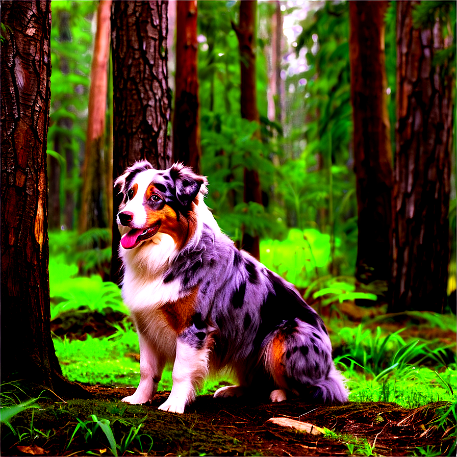 Australian Shepherd In Forest Png 06202024