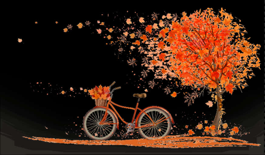 Autumn Bicycleand Falling Leaves PNG with transparent background