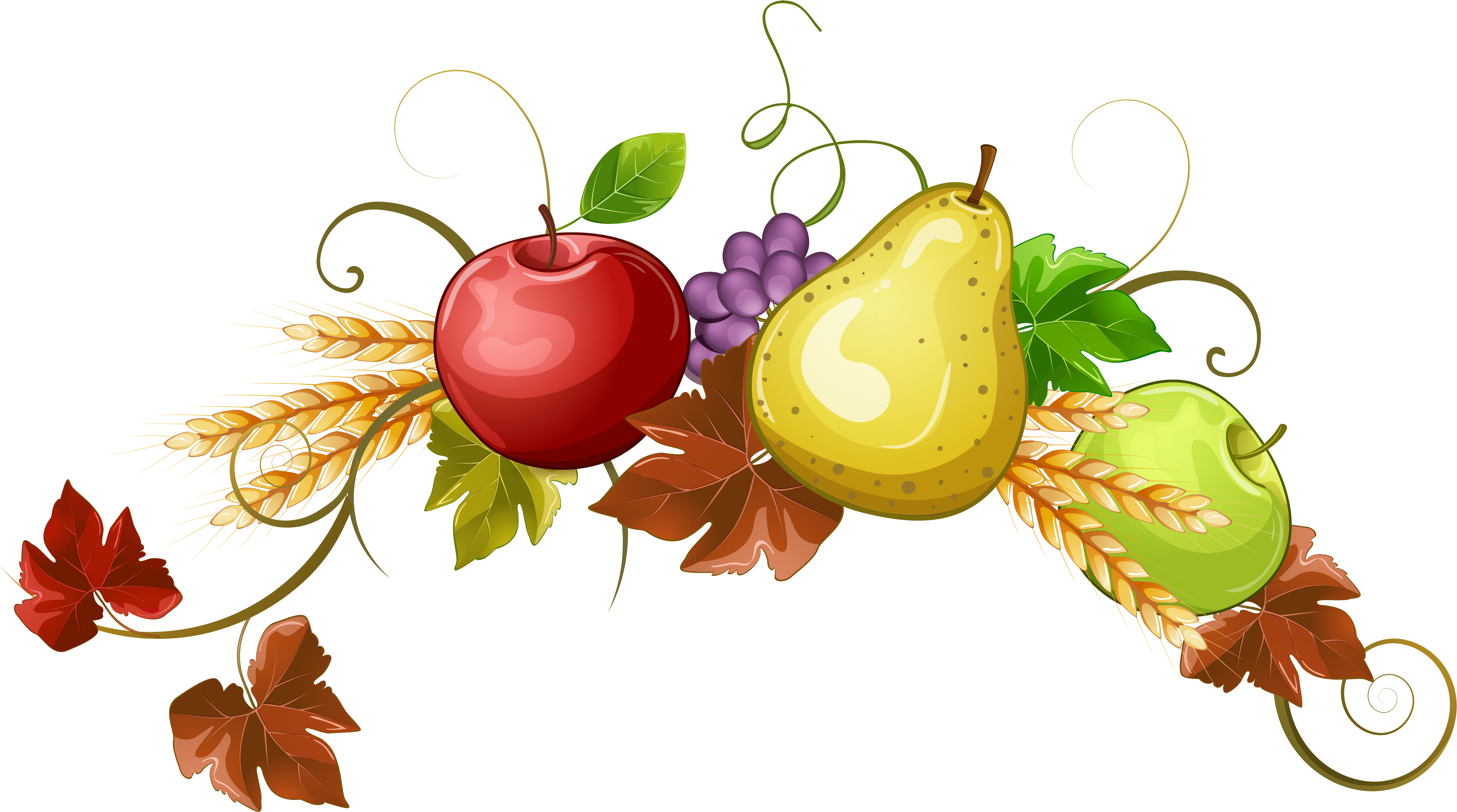 Autumn Harvest Fruitsand Wheat Illustration PNG with transparent background