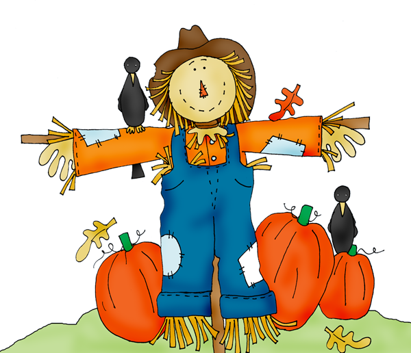 Autumn Scarecrowand Pumpkins