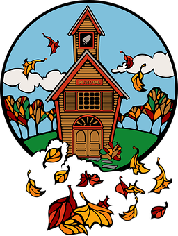 Autumn Schoolhouse Scene PNG with transparent background