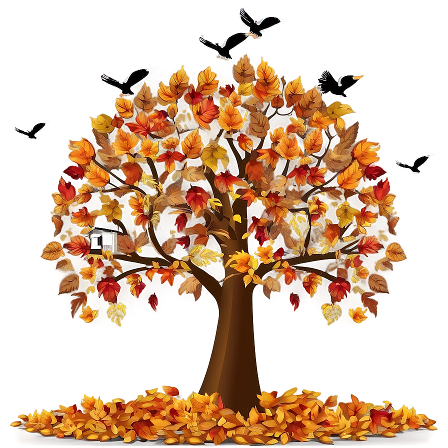 Autumn Tree With Birds Png Qto82