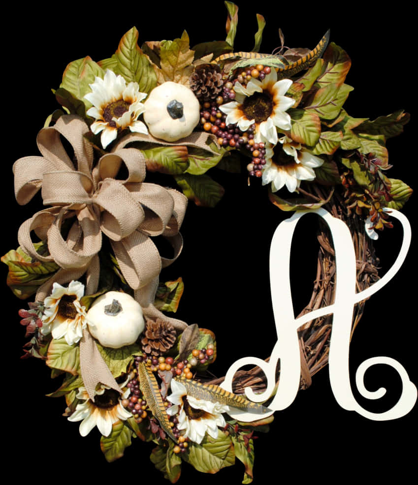 Cream Pumpkins Fall Wreath, HD Png Download PNG with transparent background