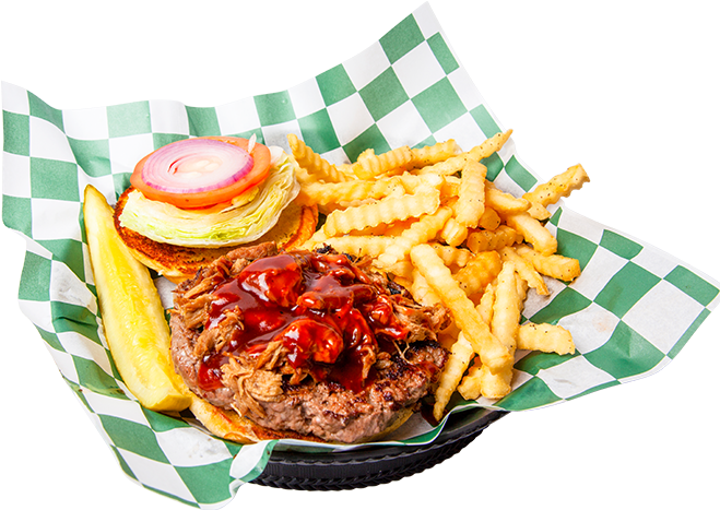 B B Q Burgerand Fries Platter