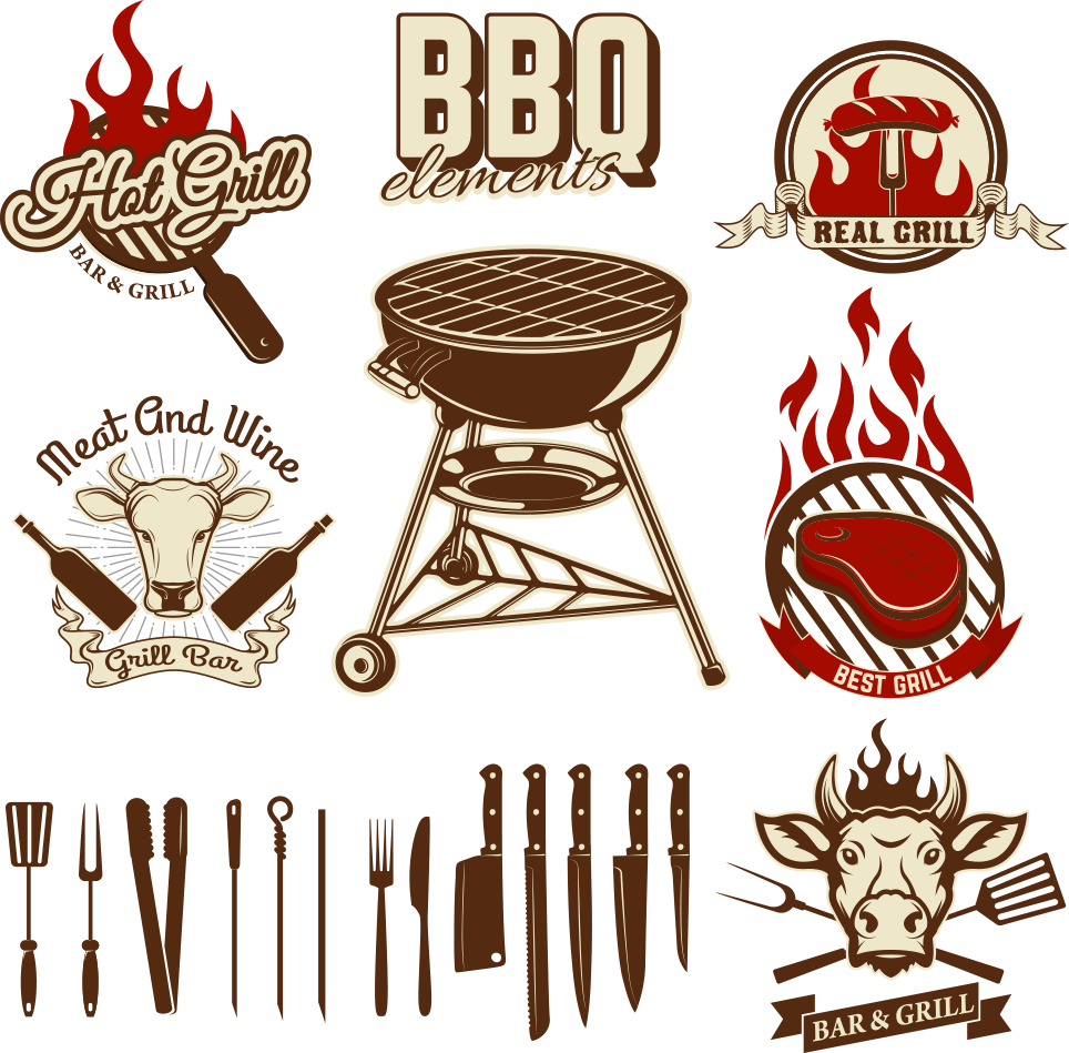 B B Q Grill Elements Vector Set