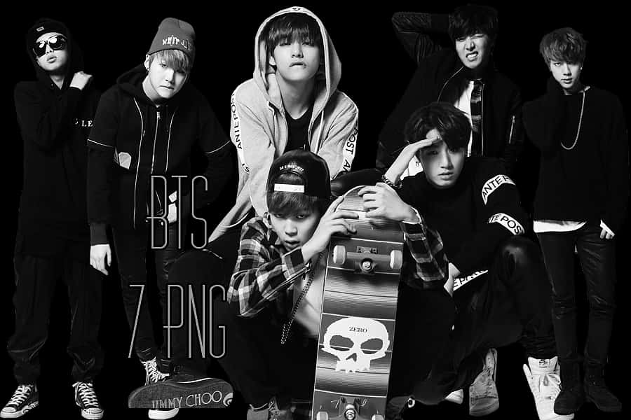 B T S Group Blackand White Photo PNG with transparent background