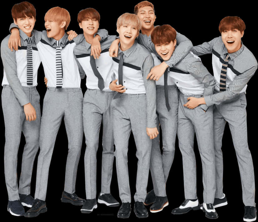 B T S Group Laughterin Grey Suits PNG with transparent background