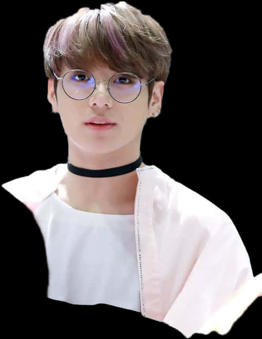 B T S Member Glassesand Choker PNG with transparent background