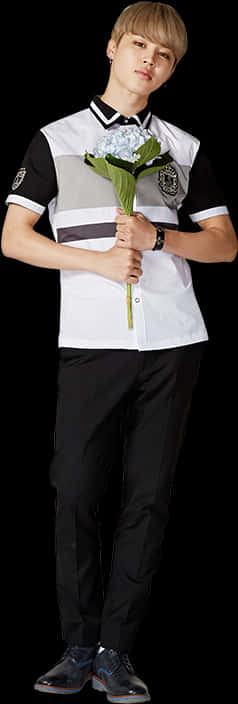 B T S Member Holding Flowers PNG with transparent background