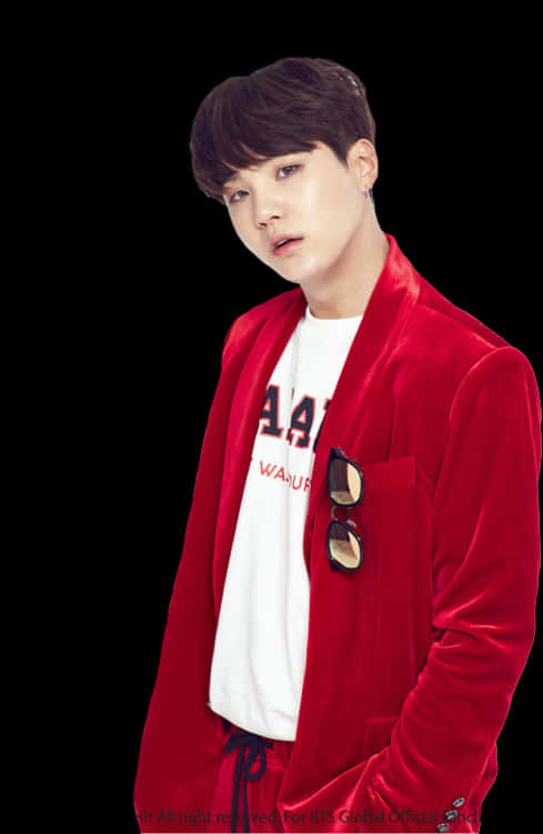 B T S Memberin Red Blazer PNG with transparent background
