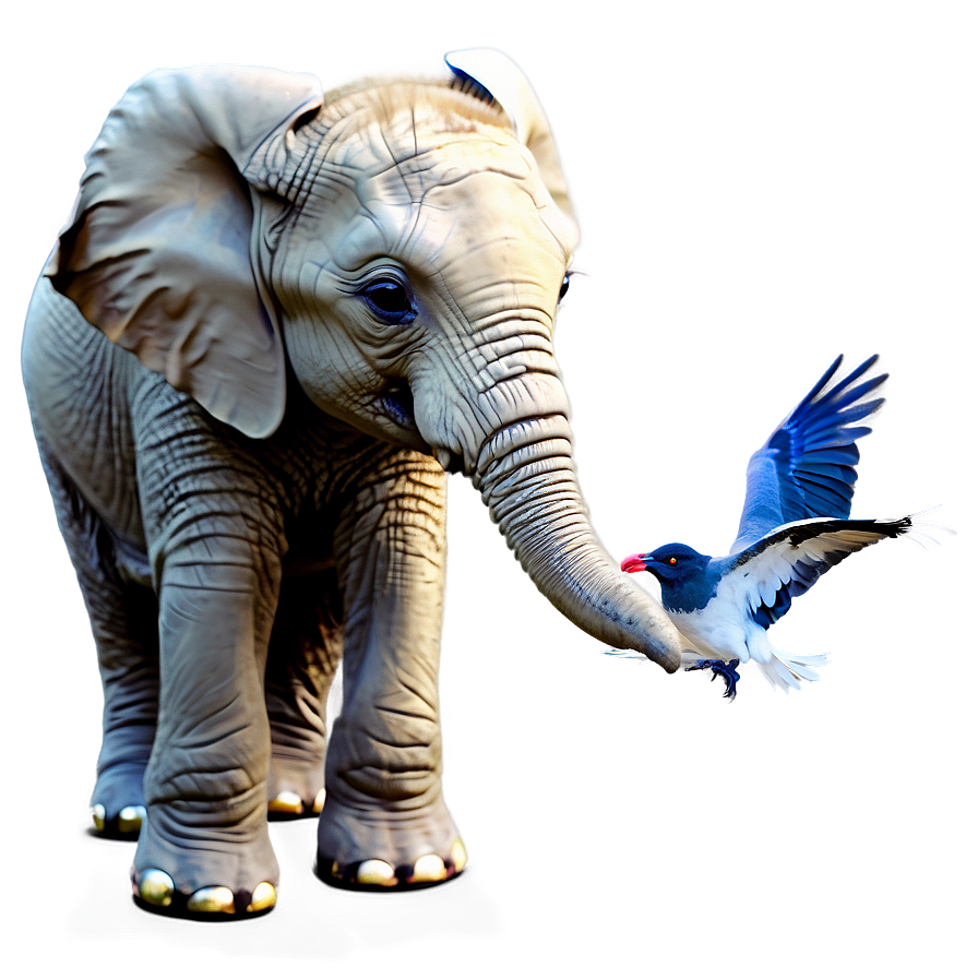 Baby Elephant With Bird Png Lnp52