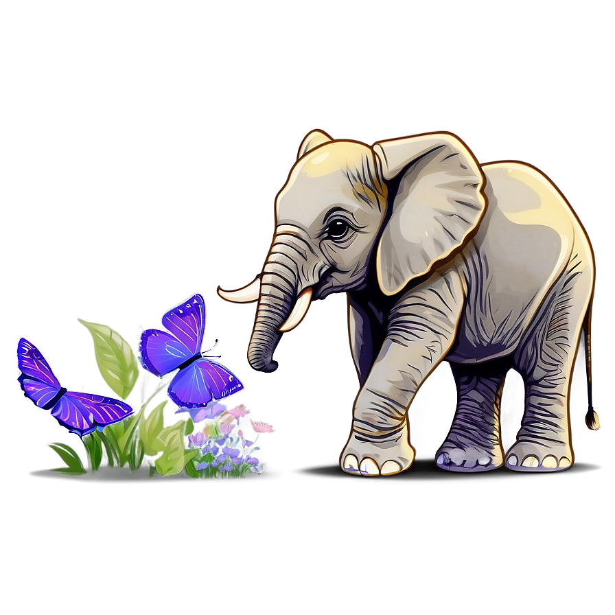 Baby Elephant With Butterfly Png 06122024