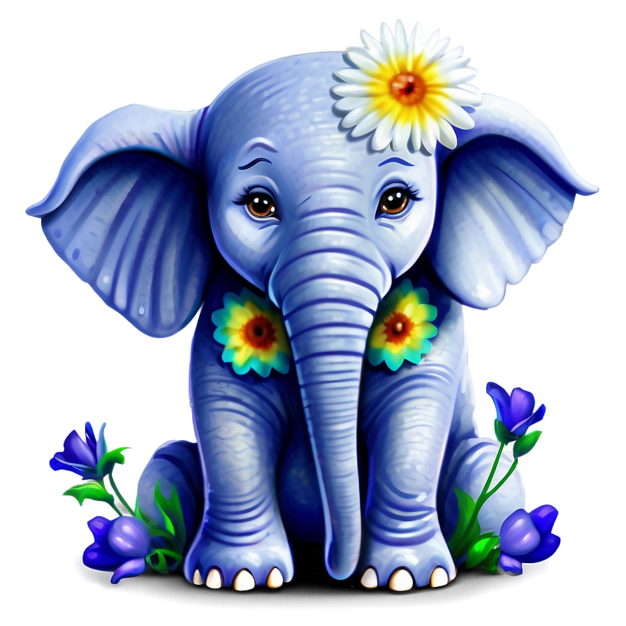 Baby Elephant With Flowers Png 36