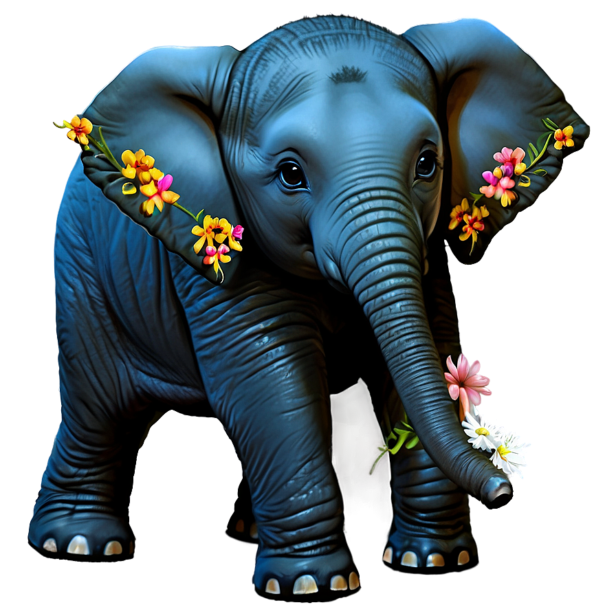 Baby Elephant With Flowers Png Neh6