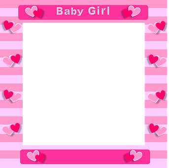Baby Girl Frame Pink Hearts PNG with transparent background