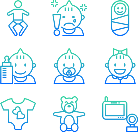 Baby Icon Set Blue Glow PNG with transparent background