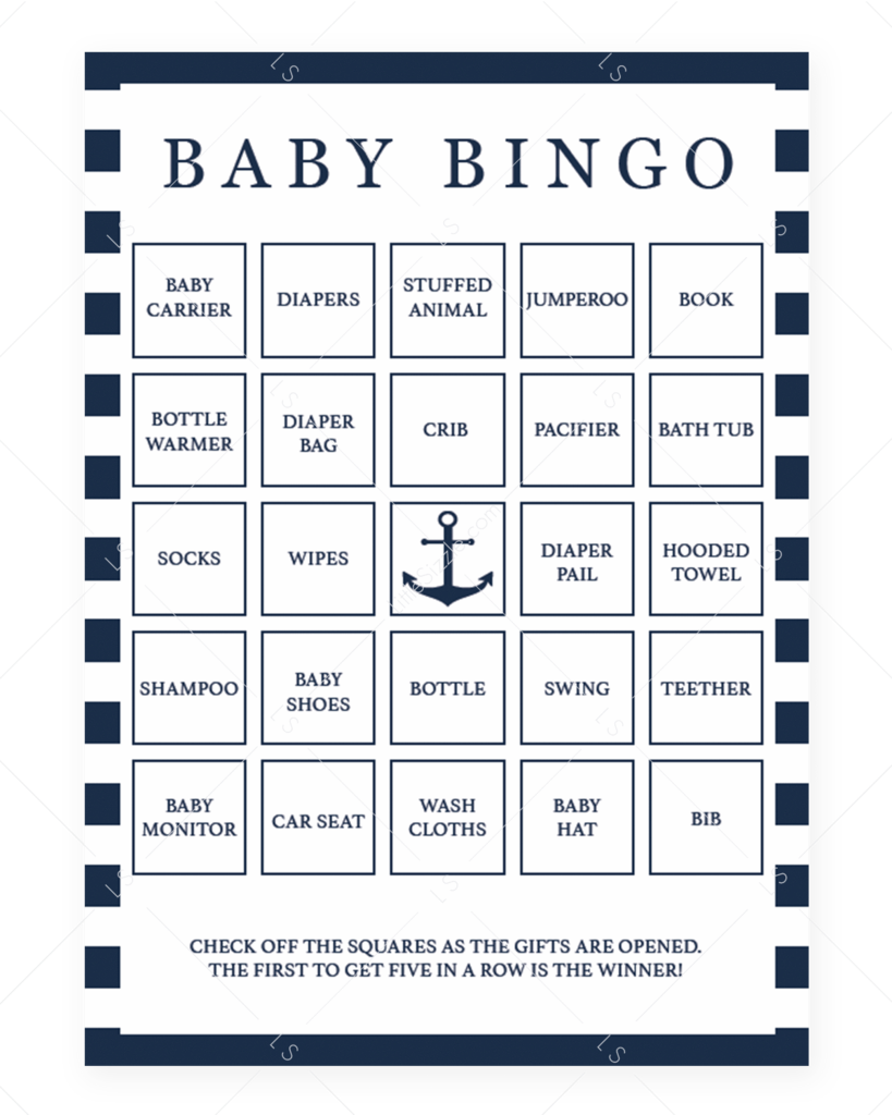 Baby Shower Bingo Card Template