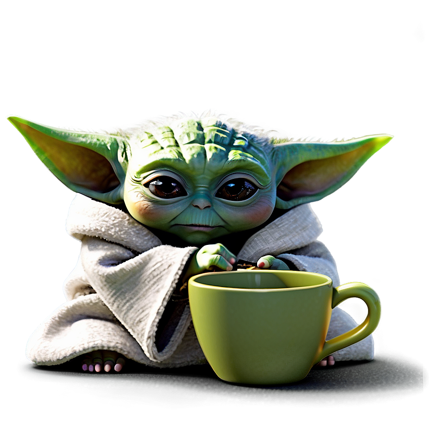 Baby Yoda Cartoon Holding Cup Png 06252024