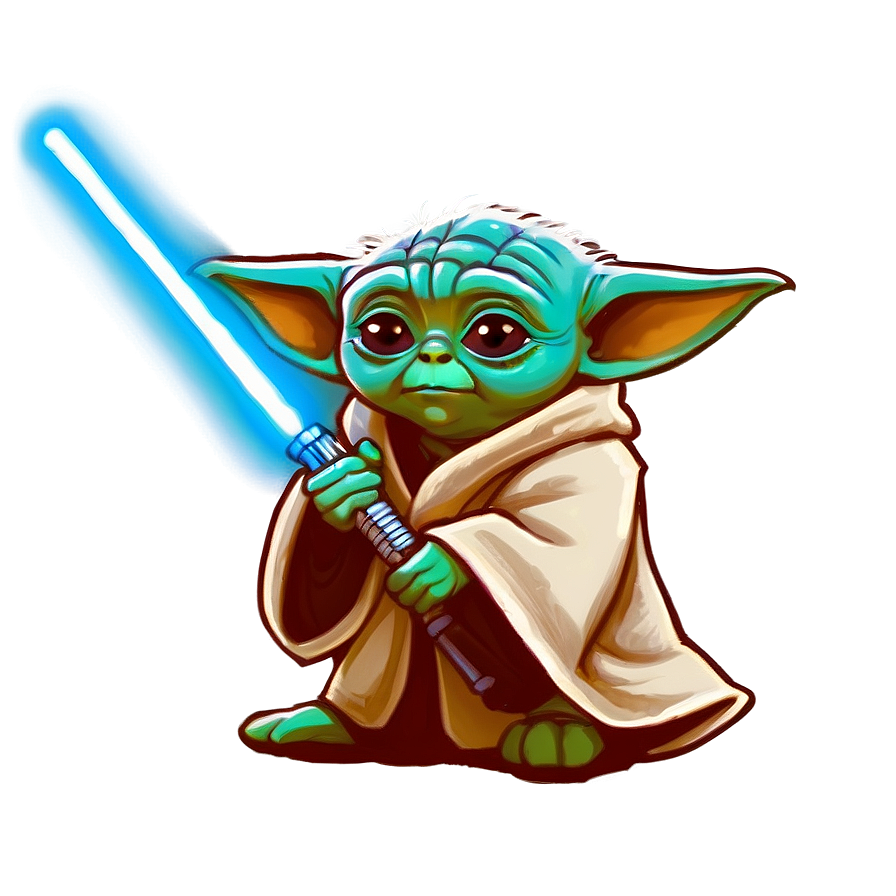 Baby Yoda With Lightsaber Cartoon Png Fmn65